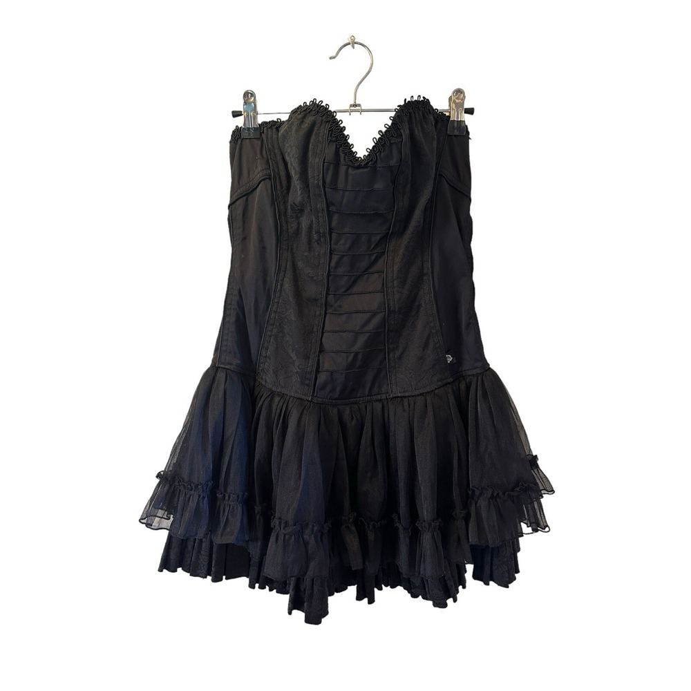 Vintage Tripp NYC Black Corset Tutu Fairy Goth Mini Dress Size S Strapless